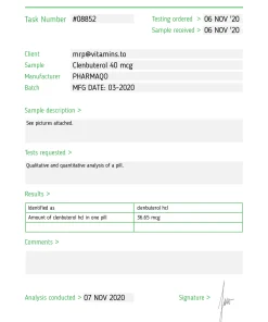 Alternative view of Clenbuterol – Pharmaqo Labs [100Tabs/40mcg]